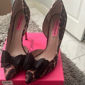 Betsey Johnson Leopard Print Heels with Black Bow